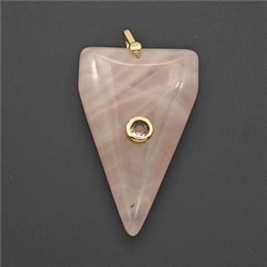 Pink Rose Quartz Triangle Pendant Pave Zirconia, approx 25-40mm [GM27493]