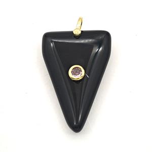 Black Obsidian Triangle Pendant Pave Zirconia, approx 25-40mm [GM27494]