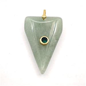 Green Aventurine Triangle Pendant Pave Zirconia, approx 25-40mm [GM27495]