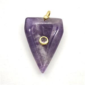 Purple Amethyst Triangle Pendant Pave Zirconia, approx 25-40mm [GM27499]