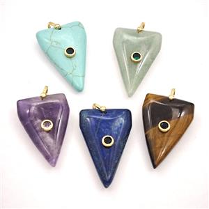 Natural Gemstone Triangle Pendant Pave Zirconia Mixed, approx 25-40mm [GM27500]