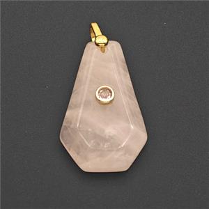 Pink Rose Quartz Polygon Pendant Pave Zirconia, approx 18-30mm [GM27502]
