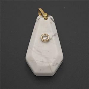 White Howlite Turquoise Polygon Pendant Pave Zirconia, approx 18-30mm [GM27503]