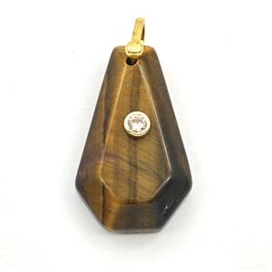 Tiger Eye Stone Polygon Pendant Pave Zirconia, approx 18-30mm [GM27506]