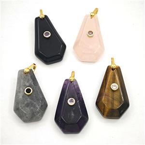 Natural Gemstone Polygon Pendant Pave Zirconia Mixed, approx 18-30mm [GM27508]