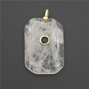 Clear Quartz Rectangle Pendant Pave Zirconia, approx 20-30mm [GM27509]