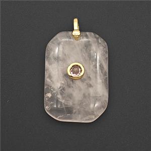 Pink Rose Quartz Rectangle Pendant Pave Zirconia, approx 20-30mm [GM27510]