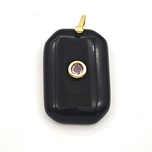 Black Obsidian Rectangle Pendant Pave Zirconia, approx 20-30mm [GM27512]