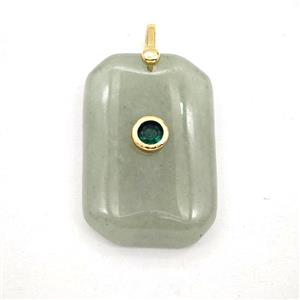 Green Aventurine Rectangle Pendant Pave Zirconia, approx 20-30mm [GM27513]