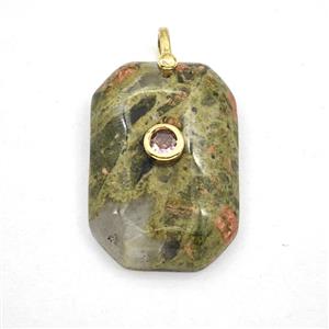 Unakite Rectangle Pendant Pave Zirconia, approx 20-30mm [GM27514]