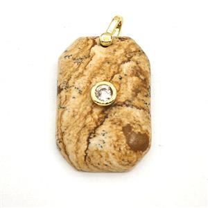 Picture Jasper Rectangle Pendant Pave Zirconia, approx 20-30mm [GM27516]