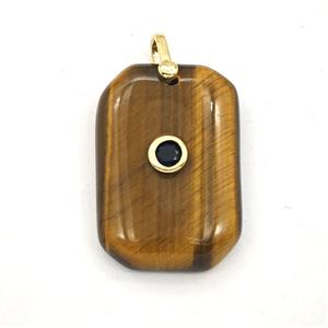 Tiger Eye Stone Rectangle Pendant Pave Zirconia, approx 20-30mm [GM27518]