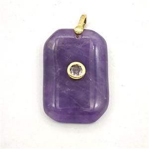 Purple Amethyst Rectangle Pendant Pave Zirconia, approx 20-30mm [GM27519]