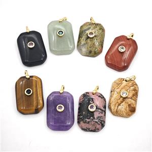 Natural Gemstone Rectangle Pendant Pave Zirconia Mixed, approx 20-30mm [GM27520]