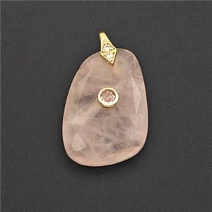 Pink Rose Quartz Slice Pendant Pave Zirconia, approx 16-25mm [GM27521]