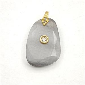 Gray Cats Eye Glass Slice Pendant Pave Zirconia, approx 16-25mm [GM27523]