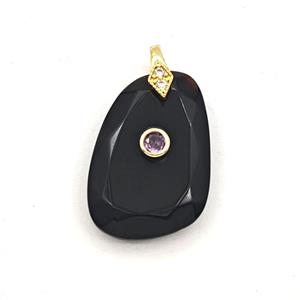 Black Obsidian Slice Pendant Pave Zirconia, approx 16-25mm [GM27524]