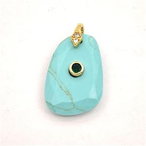 Green Dye Howlite Turquoise Slice Pendant Pave Zirconia, approx 16-25mm [GM27526]