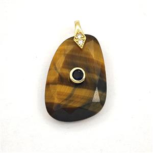 Tiger Eye Stone Slice Pendant Pave Zirconia, approx 16-25mm [GM27527]