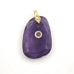 Purple Amethyst Slice Pendant Pave Zirconia, approx 16-25mm [GM27528]