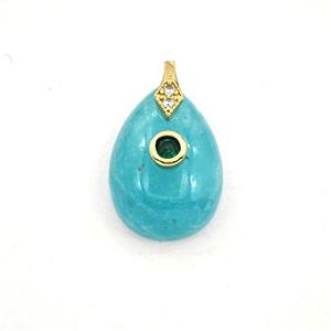 Green Amazonite Teardrop Pendant Pave Zirconia, approx 13-18mm [GM27530]
