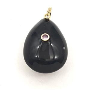 Black Obsidian Teardrop Pendant Pave Zirconia, approx 22-28mm [GM27531]