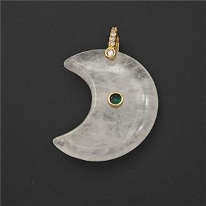 Clear Quartz Moon Pendant Pave Zirconia, approx 25-30mm [GM27532]