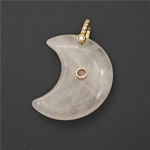 Pink Rose Quartz Moon Pendant Pave Zirconia, approx 25-30mm [GM27533]