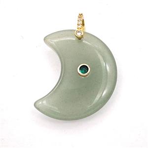 Green Aventurine Moon Pendant Pave Zirconia, approx 25-30mm [GM27535]