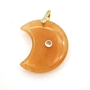 Orange Aventurine Moon Pendant Pave Zirconia, approx 25-30mm [GM27536]