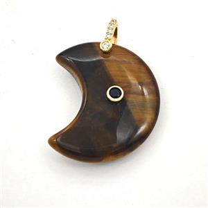 Tiger Eye Stone Moon Pendant Pave Zirconia, approx 25-30mm [GM27538]