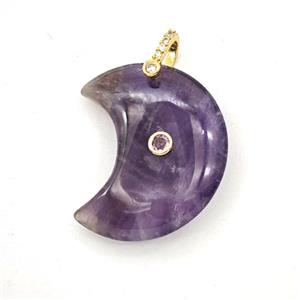 Purple Amethyst Moon Pendant Pave Zirconia, approx 25-30mm [GM27539]