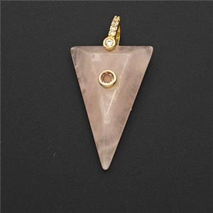 Pink Rose Quartz Triangle Pendant Pave Zirconia, approx 20-30mm [GM27542]