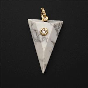 White Howlite Turquoise Triangle Pendant Pave Zirconia, approx 20-30mm [GM27543]