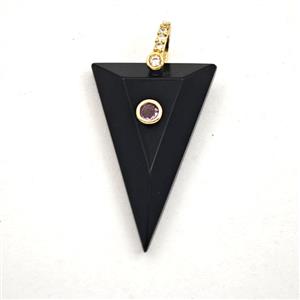 Black Obsidian Triangle Pendant Pave Zirconia, approx 20-30mm [GM27544]