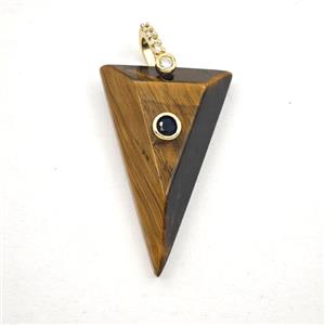 Tiger Eye Stone Triangle Pendant Pave Zirconia, approx 20-30mm [GM27548]