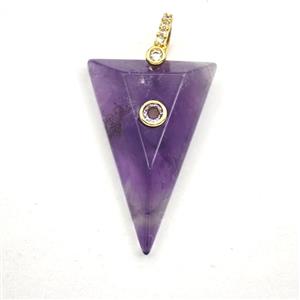 Purple Amethyst Triangle Pendant Pave Zirconia, approx 20-30mm [GM27550]