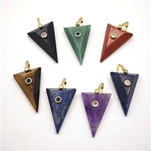 Natural Gemstone Triangle Pendant Pave Zirconia, approx 20-30mm [GM27551]