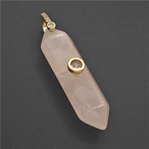Pink Rose Quartz Prism Pendant Pave Zirconia, approx 10-42mm [GM27553]