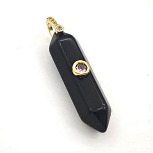 Black Obsidian Prism Pendant Pave Zirconia, approx 10-42mm [GM27555]