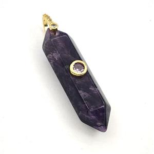 Purple Amethyst Prism Pendant Pave Zirconia, approx 10-42mm [GM27561]