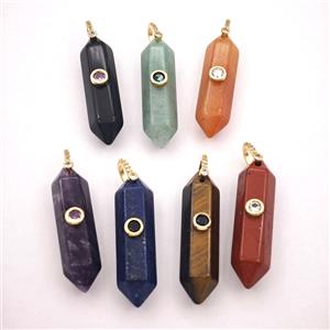 Natural Gemstone Prism Pendant Pave Zirconia Mixed, approx 10-42mm [GM27562]