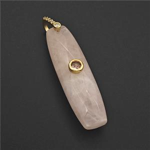 Pink Rose Quartz Stick Pendant Pave Zirconia, approx 12-42mm [GM27564]