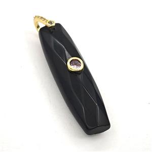 Black Obsidian Stick Pendant Pave Zirconia, approx 12-42mm [GM27566]