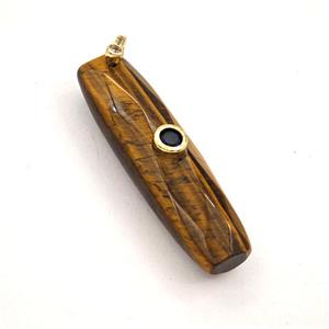 Tiger Eye Stone Stick Pendant Pave Zirconia, approx 12-42mm [GM27571]