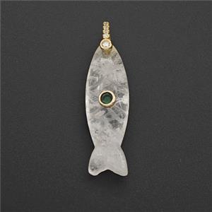 Clear Quartz Fish Pendant Pave Zirconia, approx 10-33mm [GM27575]
