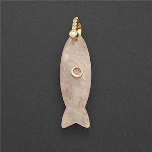 Pink Rose Quartz Fish Pendant Pave Zirconia, approx 10-33mm [GM27576]