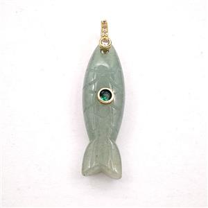 Green Aventurine Fish Pendant Pave Zirconia, approx 10-33mm [GM27578]