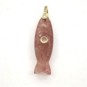 Pink Strawberry Quartz Fish Pendant Pave Zirconia, approx 10-33mm [GM27579]
