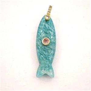 Green Amazonite Fish Pendant Pave Zirconia, approx 10-33mm [GM27580]